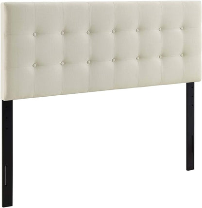 Modway Emily Tufted Button Linen Fabric Upholstered Full Headboard in Ivory
