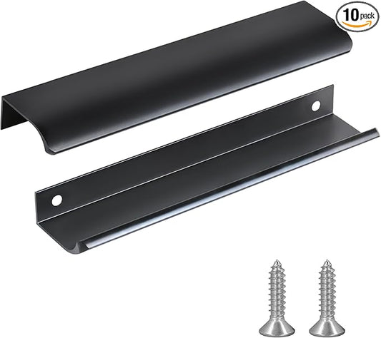 JOOJA 10 Pack Modern Style Finger Edge Pull Furniture DrawerHandles Hidden Cabinet Kitchen Drawer Handles Knobs (200mm, Black)