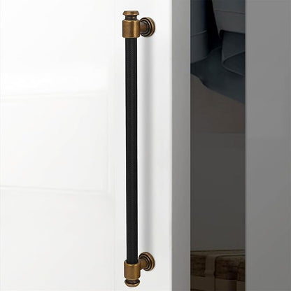 6 Pack 15 inch(384mm) Black and Antique Brass Kitchen Cabinet Handles Knurled Cabinet Pulls Black Drawer Pulls Kitchen Cabinet Hardware Dresser Handles