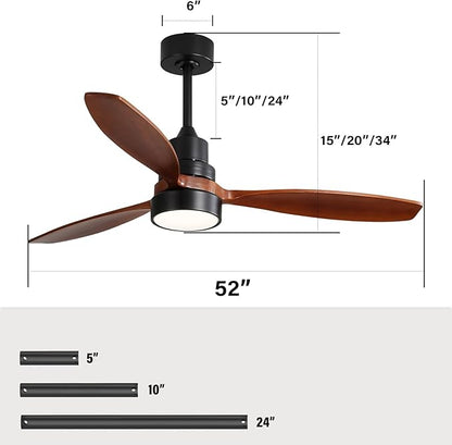 Sofucor Ceiling Fan with Lights, 52 Inch Mordern Wood Ceiling Fan with Remote for Indoor Farmhouse Bedroom Living Room Outdoor Patio Porch, Reversible DC Motor, Noiseless