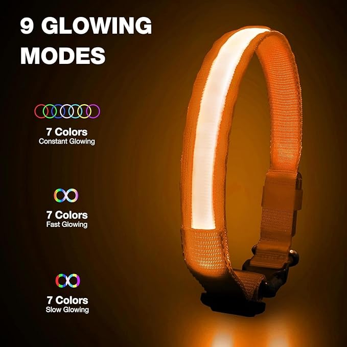 PcEoTllar Light up Dog Collar for Night Walking - LED Dog Collar Light Rechargeable Color Changing, Glow in The Dark Dog Collars Waterproof Glowing Dog Collars for Large Small Medium Dogs-Mewly Pet