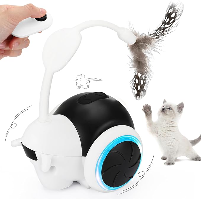 SlowTon Cat Interactive Toy for Indoor Cats - Remote Control Automatic Smart Moving Cats Toys with 2 Modes, Rechargeable Kitten Feather Toys for All Breeds of Bored Cat(Black)-Mewly Pet