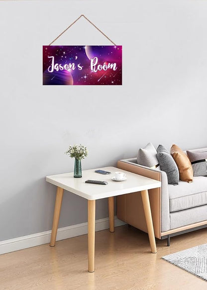 Personalized Outer Space Sign Universe Planet Theme Door Décor For Kids Room Custom Name Little Man Cave Wall Art Decor, Stars Floral Nursery Art Plate For Girls Room Boys Bedroom