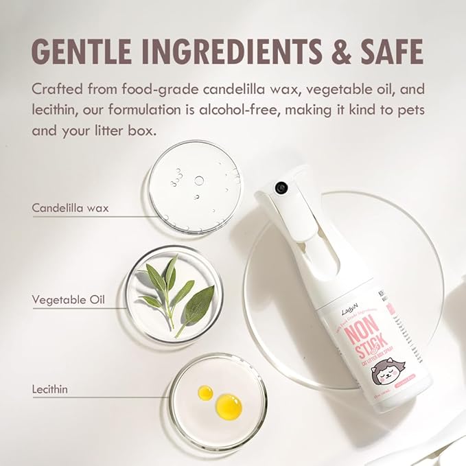 Lady N Non-Stick Spray for Cat Litter Box and Self-Cleaning Cat Litter Box, Alcohol-Free, Food Grade Mineral Oil, 6 fl oz-Mewly Pet