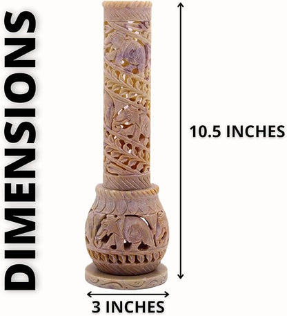 Carry Me Hand Carved Soapstone Incense Stick Holder | Candle Burner | Tea Light Stand. Elephant Jaali Carving Bottle Shape. Decorative Home and Kitchen Decor - (3x3x10.5 Inches)