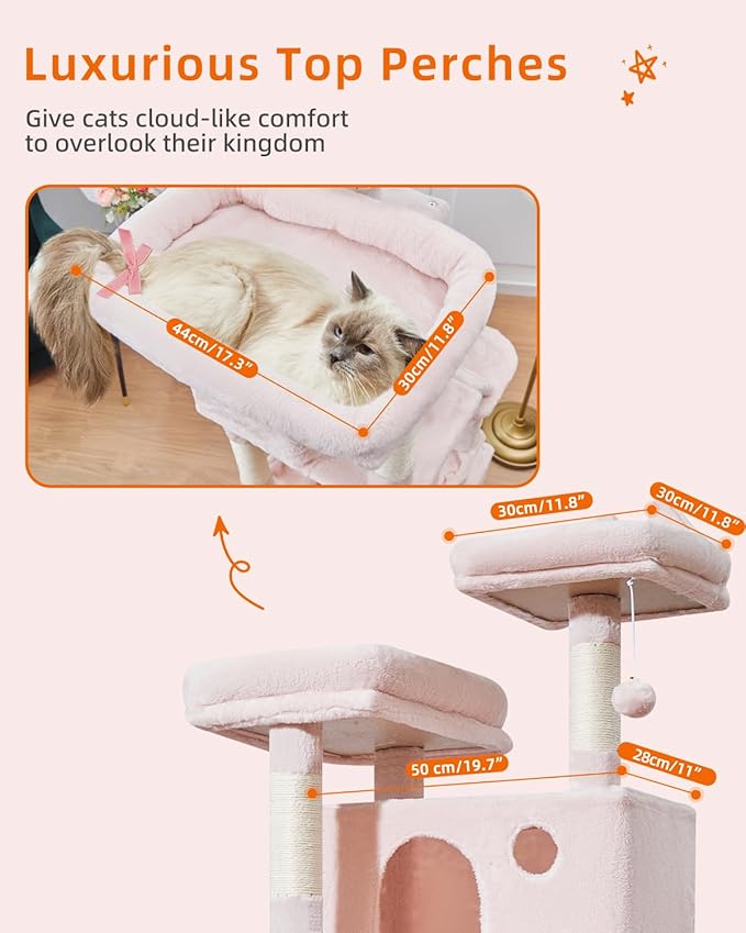 Taoqimiao Cat Tree 71-Inch, Cat Tower for Indoor Cats Large Adult, Multi-Level Large Cat Condo, 8 Sisal Scratching Posts, Metal Frame Cozy Hammock, Scratch Board, 2 Top Perches, Jelly Pink MS026LP-Mewly Pet