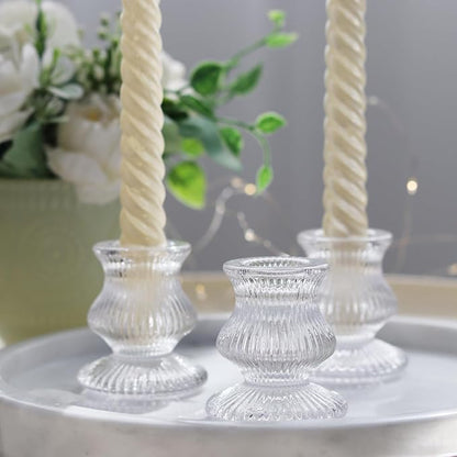 WDHODEC Clear Glass Candlestick Holders 12PCS Taper Candle Holders for Table Centerpiece Colorful Candle Sticks for Wedding, Party and Festival Decoration