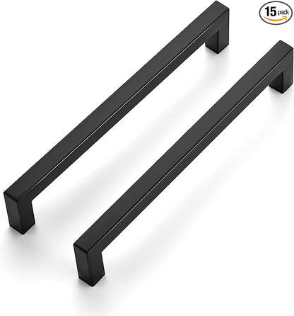 Ravinte 15 Pack 7-1/2 Inch Kitchen Square Cabinet Handles Matte Black Pulls Black Drawer Pulls Kitchen Cabinet Hardware for Cupboard Drawer Handles