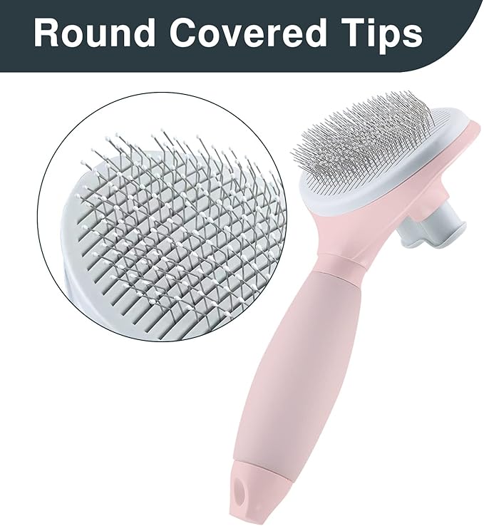 Cat Hair Brush, Soft Silicone Self Cleaning Brush for Short and Long Haired Cats, Pink Pet Grooming Comb, Cat Shedding Brushes-Mewly Pet