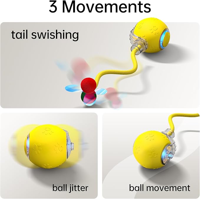 Interactive Cat Toys for Indoor Cats - Kitten Toy with Speedy Tail 2.0, Automatic Cat Toys for Bored Indoor Adult Cats, Motion-Activated, 2025 New Upgraded, USB Rechargeable (Yellow)-Mewly Pet
