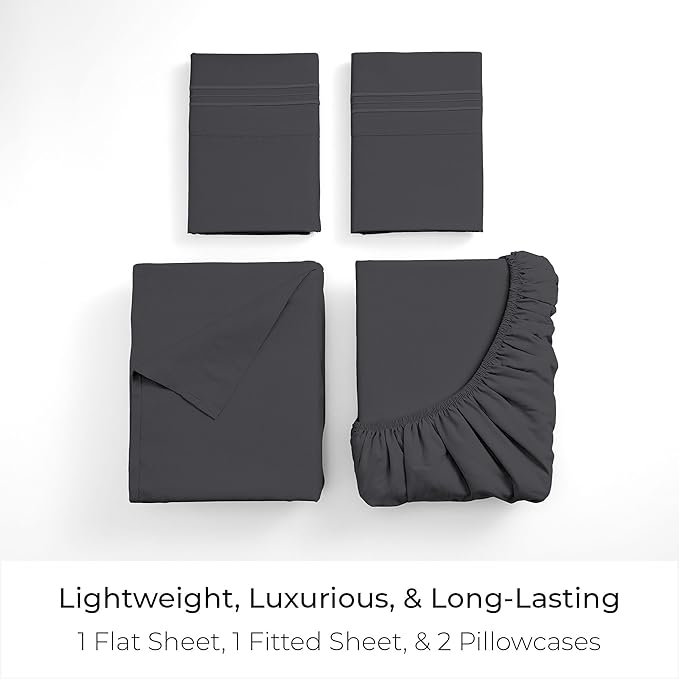 Mellanni California King Sheets Set - 4 PC Iconic Collection Bedding - Hotel Luxury, Extra Soft, Cooling Bed Sheets - Wrinkle, Fade, Stain Resistant (Cal King, Charcoal)