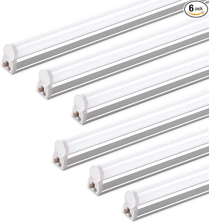 Barrina (6 Pack LED T5 Integrated Single Fixture, 4FT, 2200lm, 6500K Super Bright White, 20W Utility LED Shop Light, Ceiling and Under Cabinet Light, Corded Electric with ON/Off Switch, ETL Listed