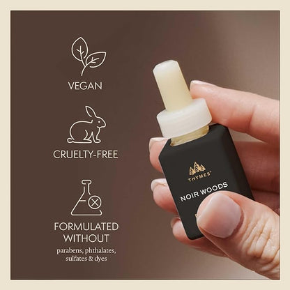 Thymes Pura Refills – 2 Pack of Oil Diffuser Scents – Long-Lasting Pura Diffuser Refills – Premium Home Fragrance – Notes of Fresh Evergreen, Smoky Wood & Golden Amber (Noir Woods, Pack of 2)