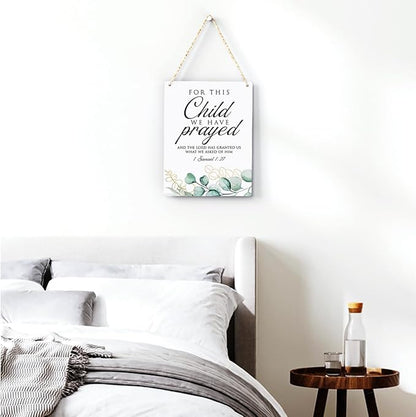 Inspirational Decor, For This Child We Have Prayed 1 Samuel 1:27, Scripture Wooden Hanging Sign Christian Gift for Baby Kids Girl Boy Nursery Teen Room Bible Verse Wall Art Decoration 8 x 10 Inches