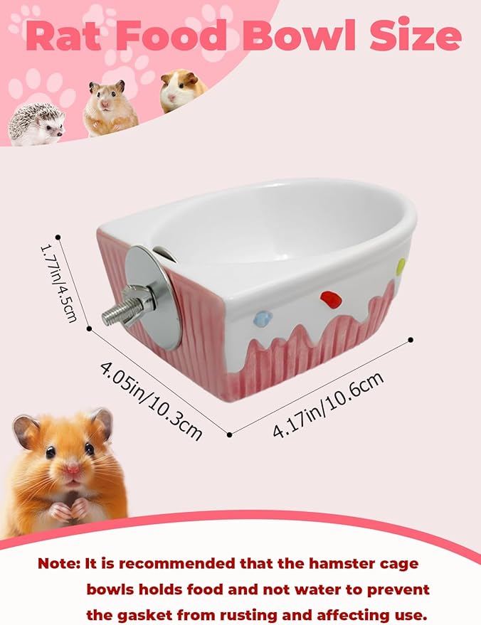 Chinchilla Food Bowl Ceramic Guinea Pig Cage Feeder Hanging Bunny Food Dish Small Animal Feeding Bowls for Syrian Hamster Ferret Gerbils (Pink)-Mewly Pet