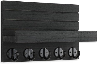 Key Holder for Wall, Decorative Key and Mail Holder with Shelf Has Large Hooks for Bags, Coats, Umbrella – Paulownia Wood Key Hanger with Mounting Hardware (9.8”W x 6.7”H x 4.2”D)