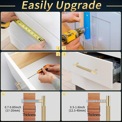Knurled Cabinet Pulls 12 Pack, 6 Inch Long Cabinet Handles Metal Door Pulls, Kitchen Drawer Pull Knurled Dresser Handles - 5" Hole to Hole, Golden