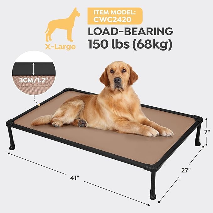 Veehoo Chew-Proof Elevated Dog Bed, Durable Training Platform for Large Dogs, Indoor/Outdoor Raised Pet Cot, Brown, 41x27inches, Model CWC2420CP-Mewly Pet