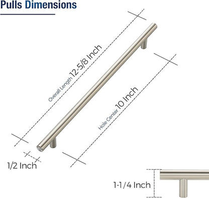 JOY DECOR 10 Pack Cabinet Handles, Brushed Nickel Cabinet Pulls, 10 in Hole Center Kitchen Cabinet Handles, Stainless Steel T Bar Handles for Dresser Drawers