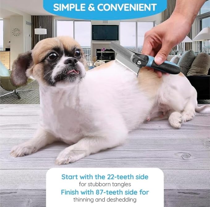 Dog Brush for Shedding & Cat Brushes for Indoor Cats - Double Coat Dog Brushes for Grooming - Hair Remover Pet Grooming Tools - 2 in 1 Deshedding Brush & Undercoat Rake for Dogs - Defur Comb Cleaner-Mewly Pet