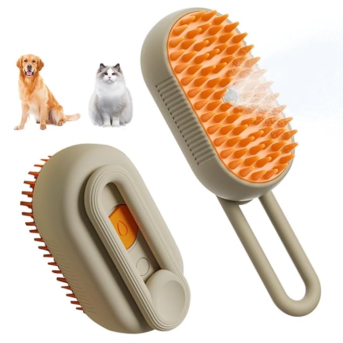 Cat Steam Brush for Shedding 4 in 1 Dog Brush with Steam Pet Hair Cleaning Brush Comb for Spray Pet Grooming for Long & Short Haired Pets Comb for Cats (Brown)-Mewly Pet
