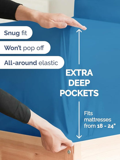 Extra Deep Twin XL Sheet Set - 4 Piece Breathable and Cooling Sheets - Hotel Luxury Bed Sheets Set - Easy Fit - Soft, Wrinkle Free and Comfy Sheets Set - Denim Blue Sheet Set with Extra Deep Pockets