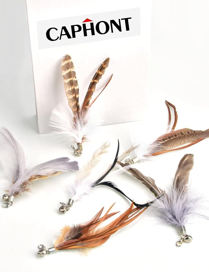 Cat Feather Toys Refills Cat Wand Replacement Feathers 6 PCS Handmade Cat Toy Feather Refills for Cat Wand Attachments Interactive Feather Cat Toy for Indoor Cats-Mewly Pet