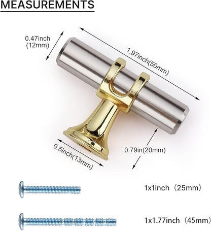 LONTAN 12 Pack Brushed Nickel Cabinet Knobs Silver Gold Drawer Knobs T Bar Kitchen Cabinet Hardware for Dresser Bathroom