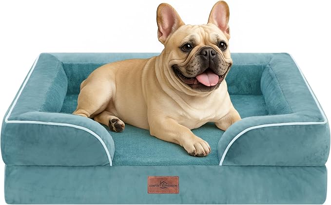 Comfort Expression Small Dog Beds Waterproof Orthopedic Foam Dog Sofa Beds for Medium Dogs Comfy Pet Bed with Washable Removable Cover & Non-Slip Bottom(Small,Washed Blue)-Mewly Pet