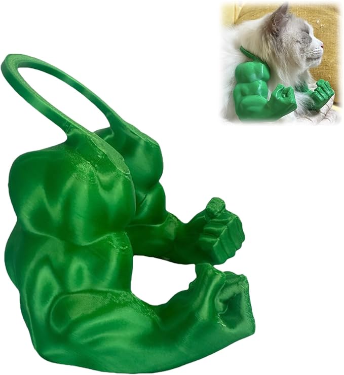Funny Cat Muscle Arm, 3D Print Cat Neck Arm with Muscles, Funny Pet Prop Boom Arm, for Kitten Birthday Party Supplies(Green)-Mewly Pet