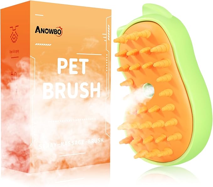 Rechargeable 3in1 Self-Cleaning Steam Grooming Brush for Cat and Dog Shedding - 2 Gears for Long/Short Hair - Green-Mewly Pet