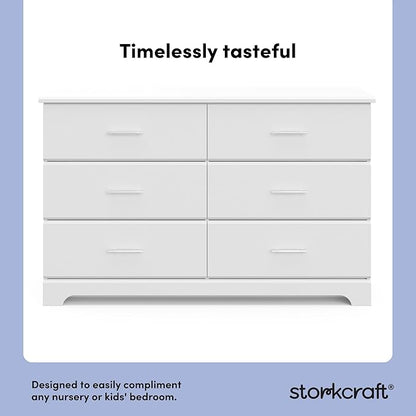 Storkcraft Brookside 6 Drawer Double Dresser (White) – GREENGUARD Gold Certified, Dresser For Nursery, Kids, Chest Of Drawers