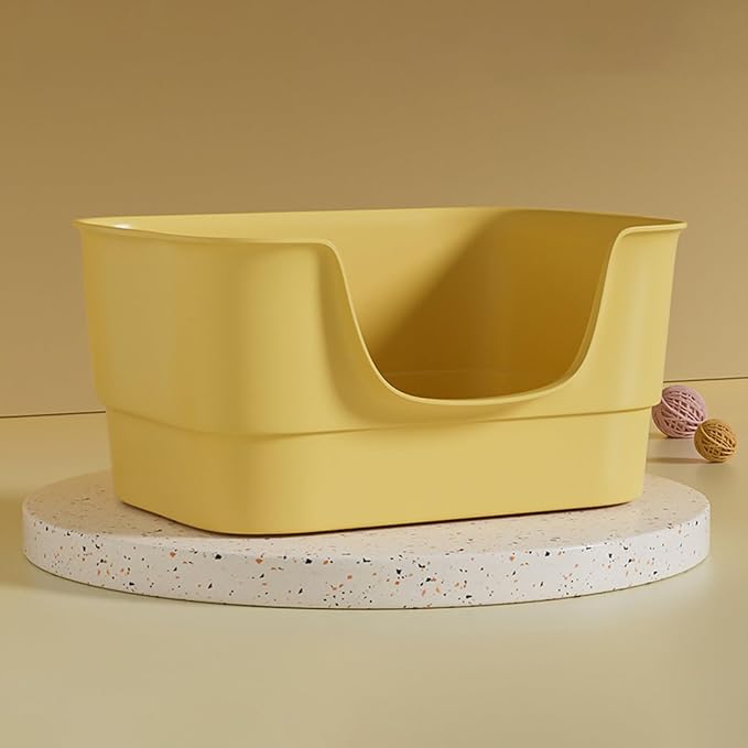 Extra Large Cat Litter Box with High Sides,23.23"×16.34"×8.46",Jumbo Kitty Litter Box with Low Entry,XL Cat Boxes for Indoor Cats,Easy to Clean,Anti-Splashing (Yellow)-Mewly Pet