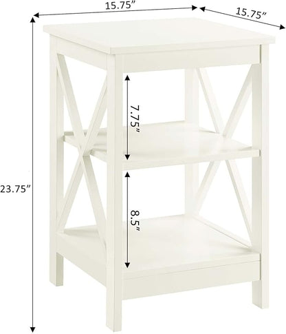 Convenience Concepts Oxford End Table 15.75" - Modern Living Room Table with Storage Shelves, Transitional Nightstand Side Table for Home Decor and Display, Ivory