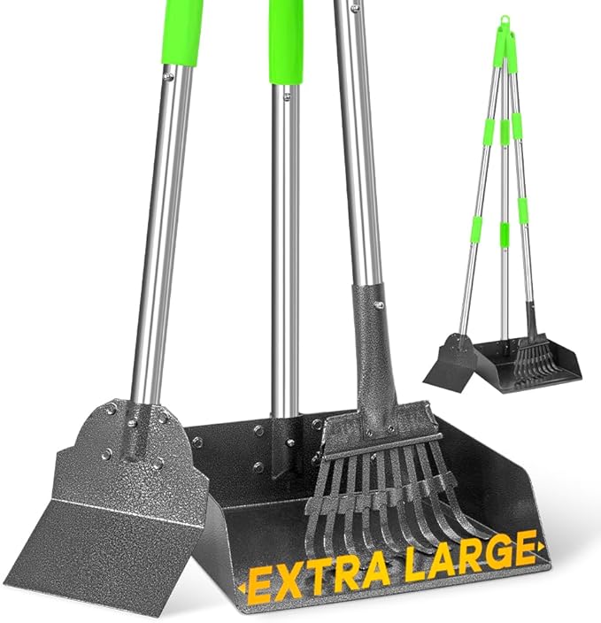 TOOGE Larger Pooper Scooper, Dog Pooper Scooper for Large Medium Small Dogs Heavy Duty Long Handle Metal Tray Rake Shovel Set for Yard Grass-Mewly Pet