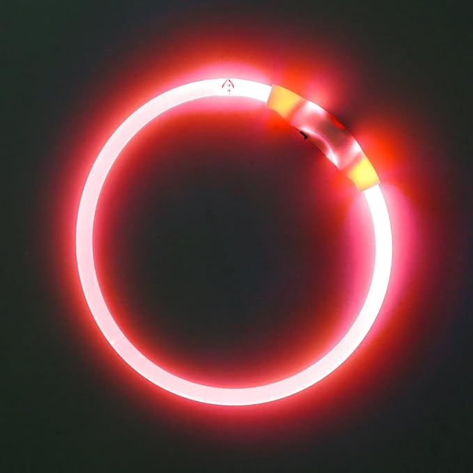 BSEEN Light Up Dog Collar - Rechargeable LED Dog Collar - 360° Glow in The Dark Pet Collar for Small Medium Large Dogs, TPU Cuttable Puppy Collar Safety Dog Lights for Night Walking (Red 70cm)-Mewly Pet