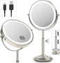 Makeup Mirror with Lights, 1X/30X Lighted Magnifying Mirror Height Adjustable, 3000mAh Rechargeable Double Sided Vanity Mirrors with 3 LED Lighting and Adjustable Brightness for Desk Women Gift
