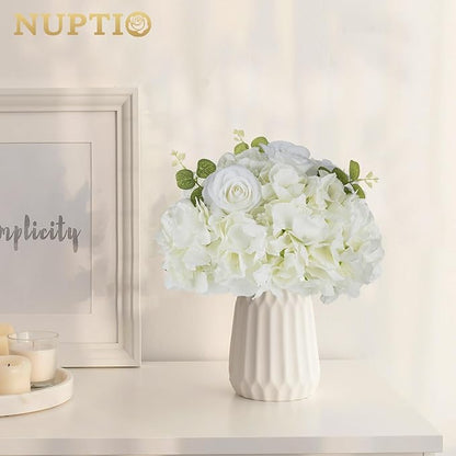 NUPTIO Flower Ball Arrangement Bouquet: 2 Pcs 11.8 inch Diameter White Rose Fake Flowers Balls for Wedding Centerpiece Decorations Artificial Flower Centerpieces for Tables