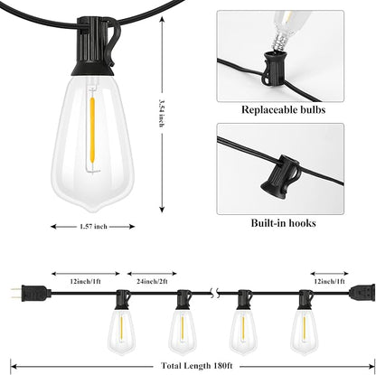 Brightever Outdoor String Lights 180FT, Patio Lights with 90+4 Dimmable ST38 Shatterproof LED Bulbs, Vintage Edison String Lights for Outside, Waterproof Bistro Lights for Halloween Backyard 2700K