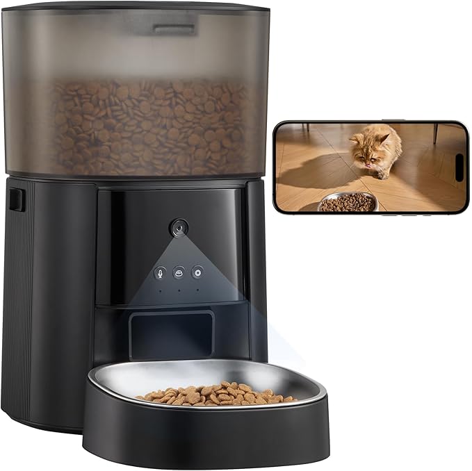 Automatic Cat Feeder with Camera & Voice Interaction, WiFi/App Control, 4L Dry Food Dispenser for Cats & Dogs with Freshness Preservation, Custom Feeding Times & Portions, Dual Power-Mewly Pet