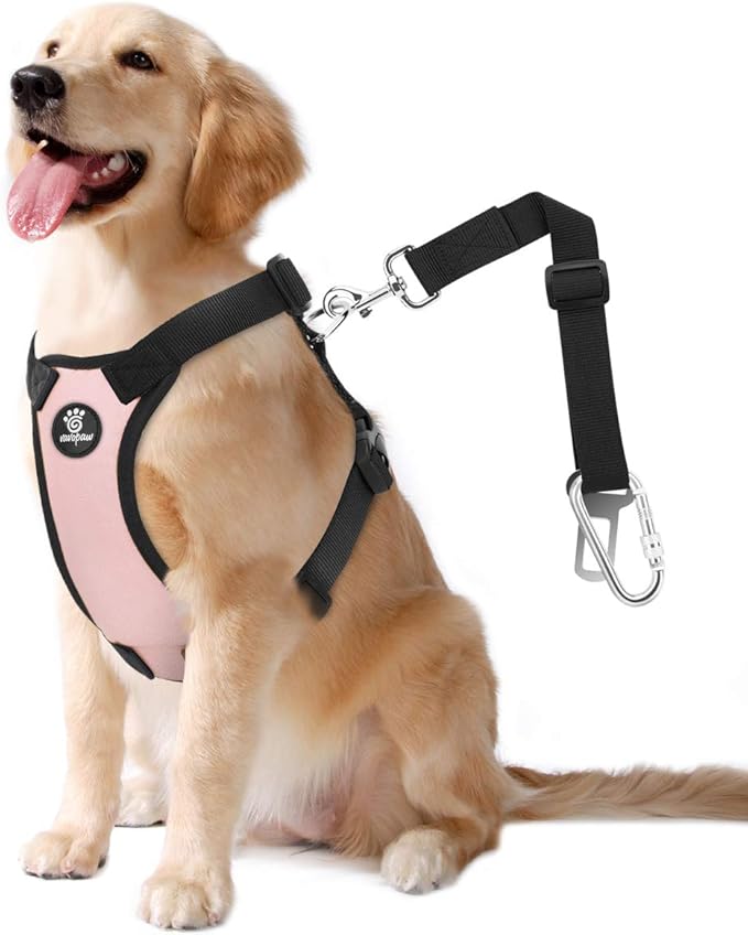 Dog Seat Belt, Safety Vest Dog Car Harness with Adjustable Buckle Dog Seat Belt for Vehicle Nylon Pet Safety Seat Belts Heavy Duty(L, Pink)-Mewly Pet