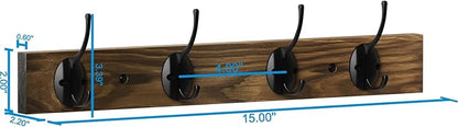 Coat Hooks Wall Mounted, Wooden Hat Rack with 4 Hooks for Entryway, Bathroom,Bedroom(4 Pack,Brown)
