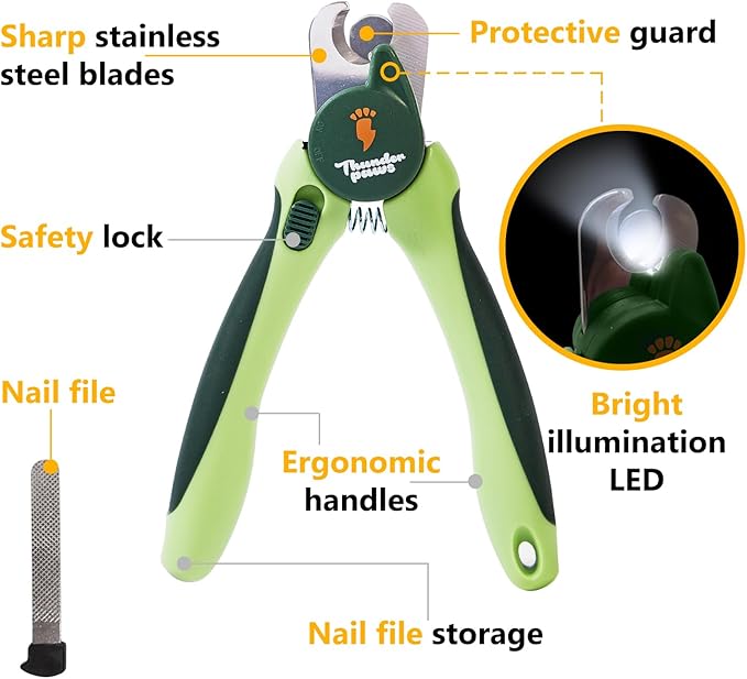Professional-Grade Nail Clippers for Dogs Nail Trimmer with Safety Guard and Nail File - Nail Clippers for Large Dogs - Dog Nail Clipper Toenail Clippers (Green, Medium-Large (LED))-Mewly Pet