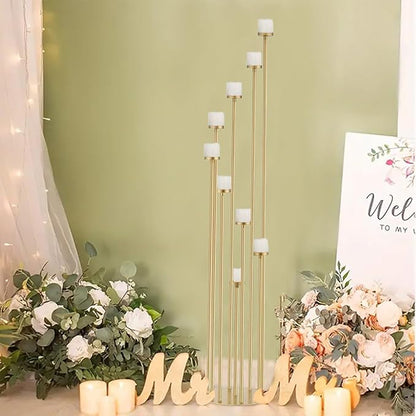 10pcs 9 Arm Candle Holder for Wedding Table Decoration,Gold Metal Candle Stick Holders for Pillar Tealight Candles on Party Reception Home Derecotion
