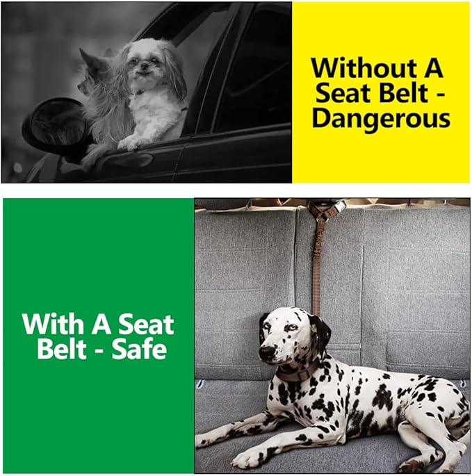 Plutus Pet Dog Seat Belt for Car Headrest, Reflective and Adjustable Restraint with Elastic Bungee for Safety, Vehicle Seatbelt Harness for Small Medium Large Dogs and Cats, Chocolate-Mewly Pet