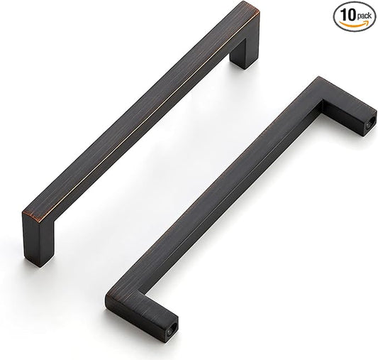 Ravinte 10 Pack Solid Kitchen Cabinet Handles Oil Rubbed Bronze Cabinet Pulls Slim Drawer Pulls with 5 Inch Hole Center Square Bar Kitchen Cabinet Hardware