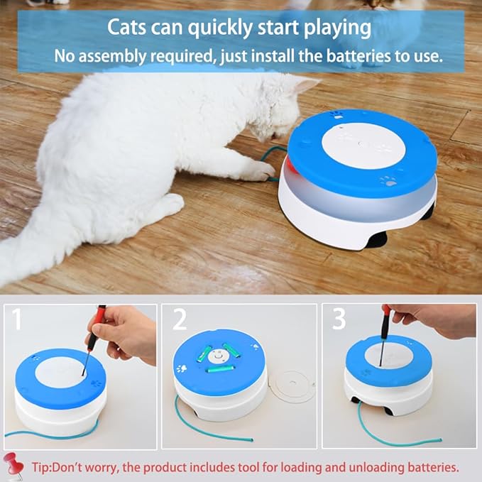 LASOCUHOO 2-in-1 Automatic Cat Toy with Track & Jumping String – Interactive Electric Toy with Rolling Balls & Bell, Battery-Powered (3 AA), Auto Shut-Off for Multi-Cat Play-Mewly Pet