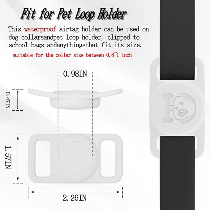 4 Pack Waterproof AirTag Dog Collar Holder Compatible with Apple AirTag, Silicone Hidden Loop Holder for Airtag Tracker, Anti-Lost Dog Collar Air Tag Accessories(Black,White,Red,Blue)-Mewly Pet