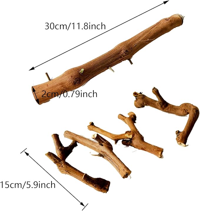Allazone Natural Parrot Perch Bird Stand Branch Wild Grape Stick Paw Grinding Branch Parakeet Climbing Standing Branches Toy Chewable Cage Accessories for Small Lovebirds Budgies Cockatiels-Mewly Pet