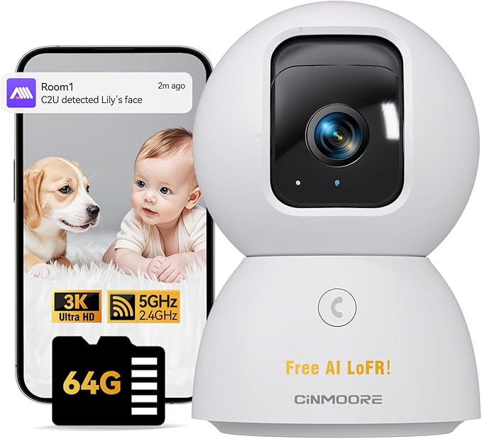 3K Pet/Dog Camera Indoor w/Phone App, No Monthly Fee 64GB Local Storage & AI Tracking Face ID, 2.4/5GHz WiFi Cameras for Home Security Baby Monitor, Pan/Tilt, 2-Way Talk-Mewly Pet